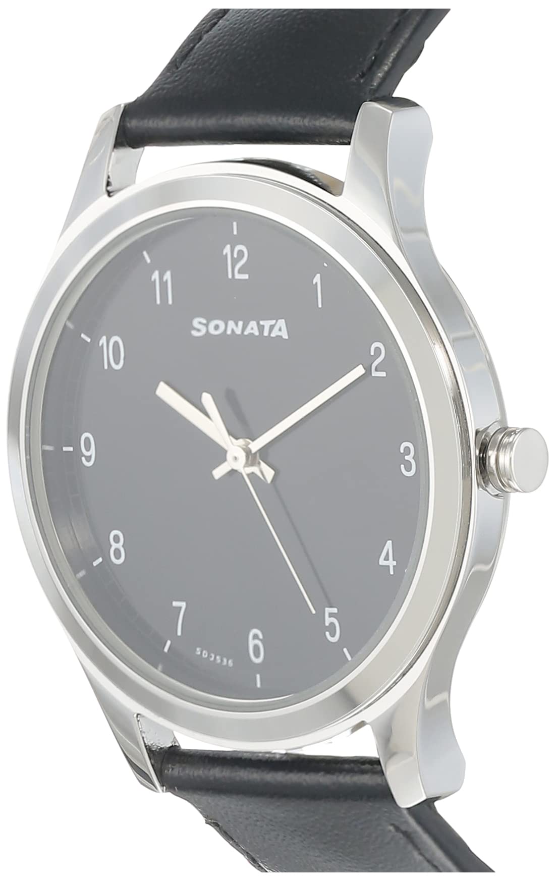 Sonata Quartz Analog Black Dial Leather Strap Watch for Men-NS7135SL02