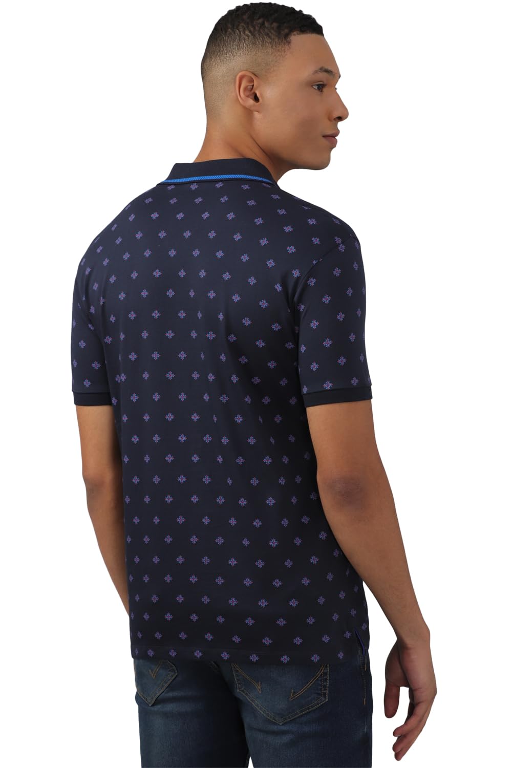Allen Solly Men Navy Print Polo Neck T-Shirt