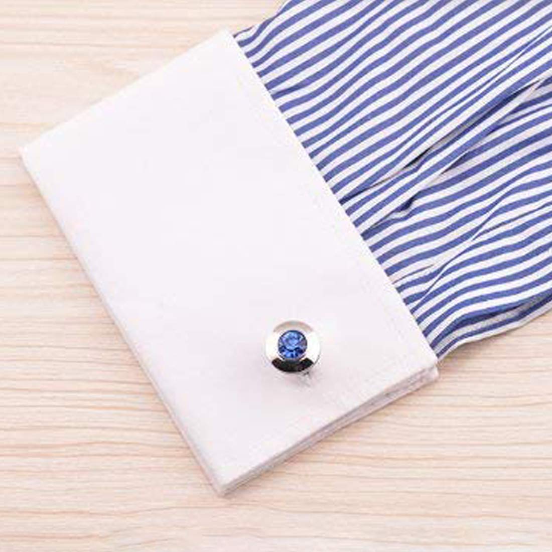 Peora Silver Plated Circular Blue Crystal Cufflinks for Men Boys Wedding Corporate Business Gift