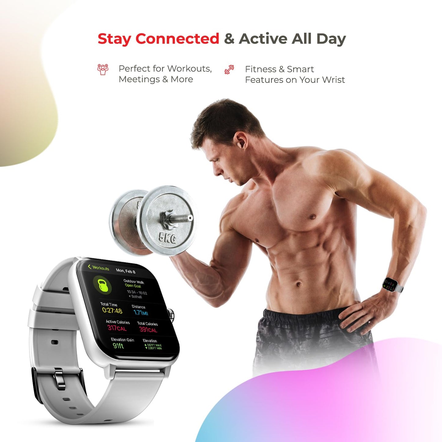 Nervfit Newly Launched Vibe Smartwatch with 1.85" LED Display | Bluetooth Calling | Waterproof | Heart Rate & SpO2 Tracking | Sleep & Stress Monitor | 5-Day Battery | Sports Modes (Cloud Grey)