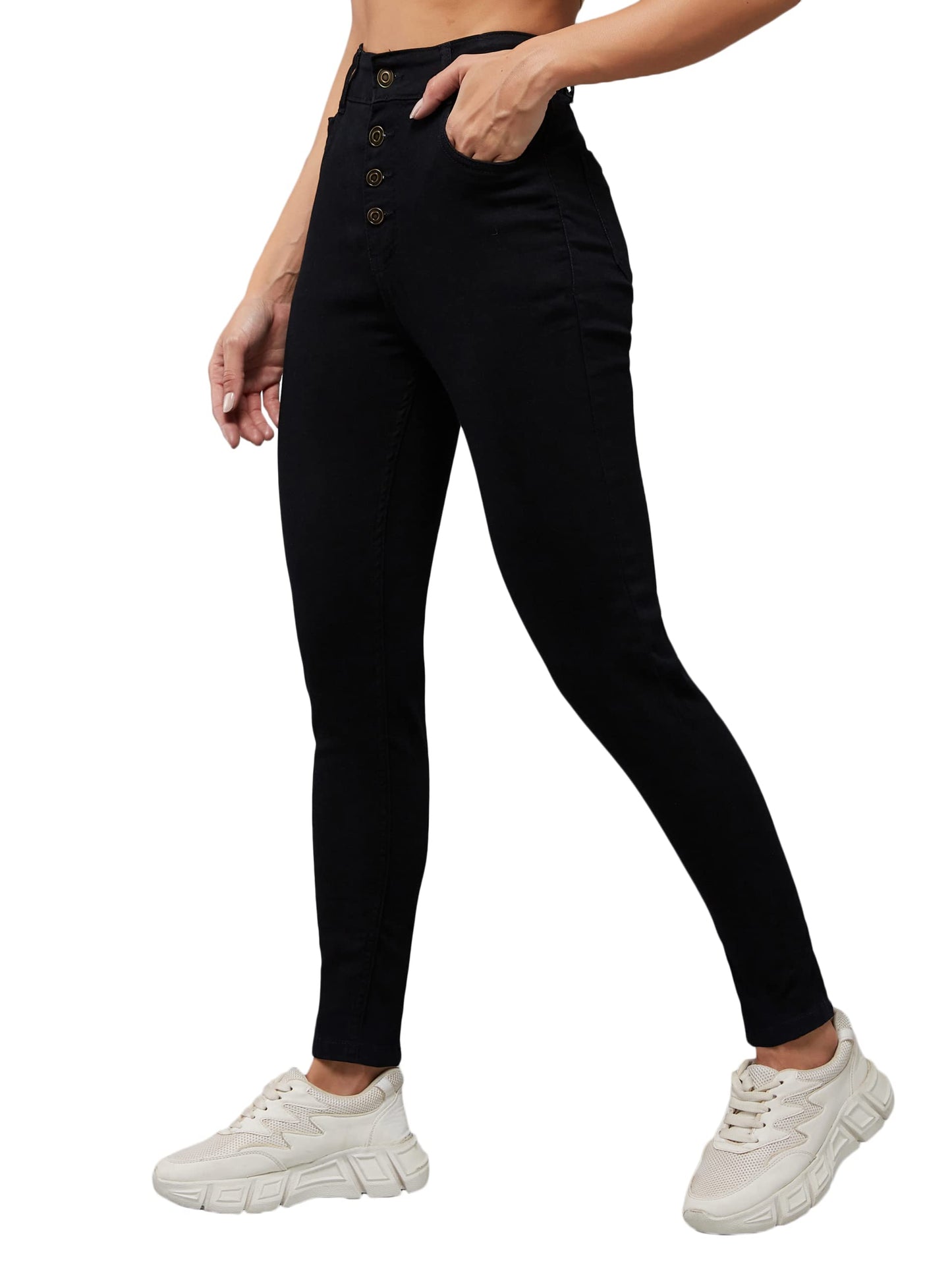 Dolce Crudo Women's Fit High Rise Regular Length Stretchable Denim Jeans (DOAW18DEN02-79-342-38, Shadow Black, 38)