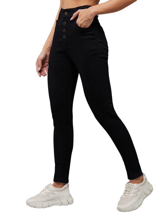 Dolce Crudo Women's Fit High Rise Regular Length Stretchable Denim Jeans (DOAW18DEN02-79-342-38, Shadow Black, 38)