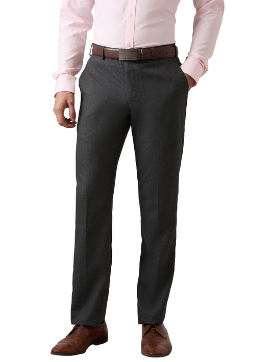 Park Avenue Men Regular Fit Solid Pattern Polyester Blend Flat Front Formal Trouser Dark Grey