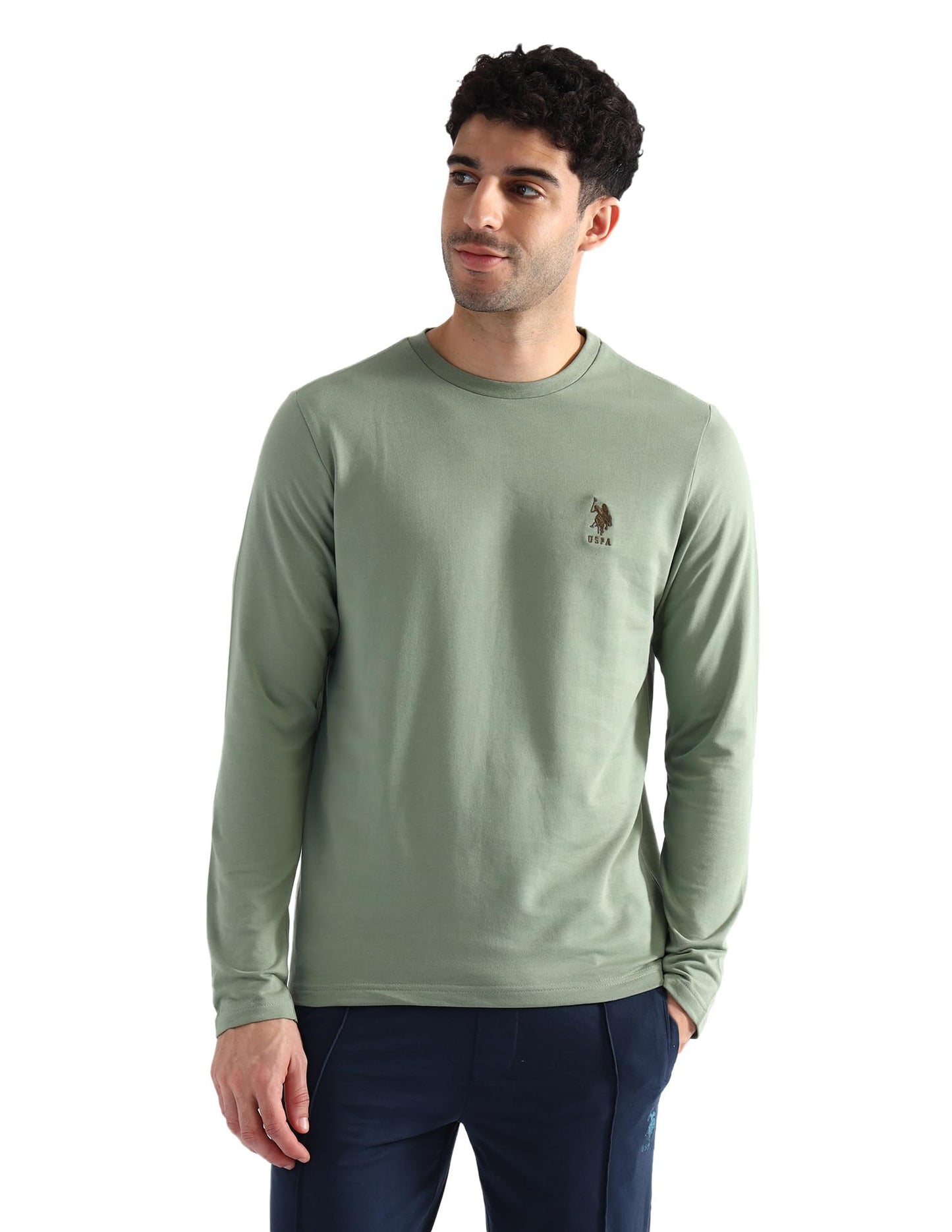 U.S. Polo ASSN. Cotton Men's Regular Fit T-Shirt (Oee05-Pl_Aqua Green, Large