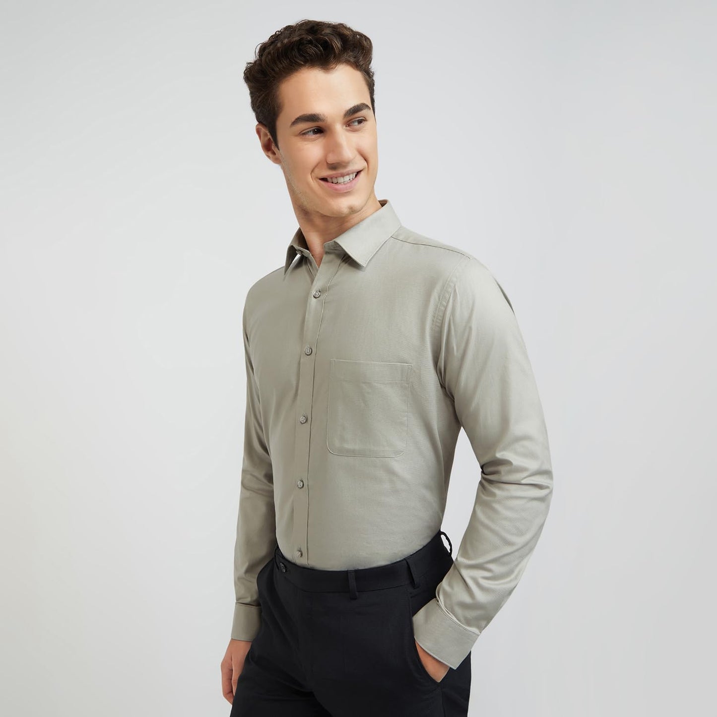 RAYMOND Men's Cotton Slim Shirt (RMSX12138-G3_Grey,42