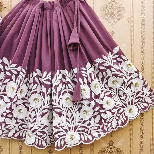 Tejam Girls Traditional Georgette Silk Floral Embroidered Readymade Crop Top With Lehenga Choli For Girls 2 To 8 Years (Onion, 6-7 Years)