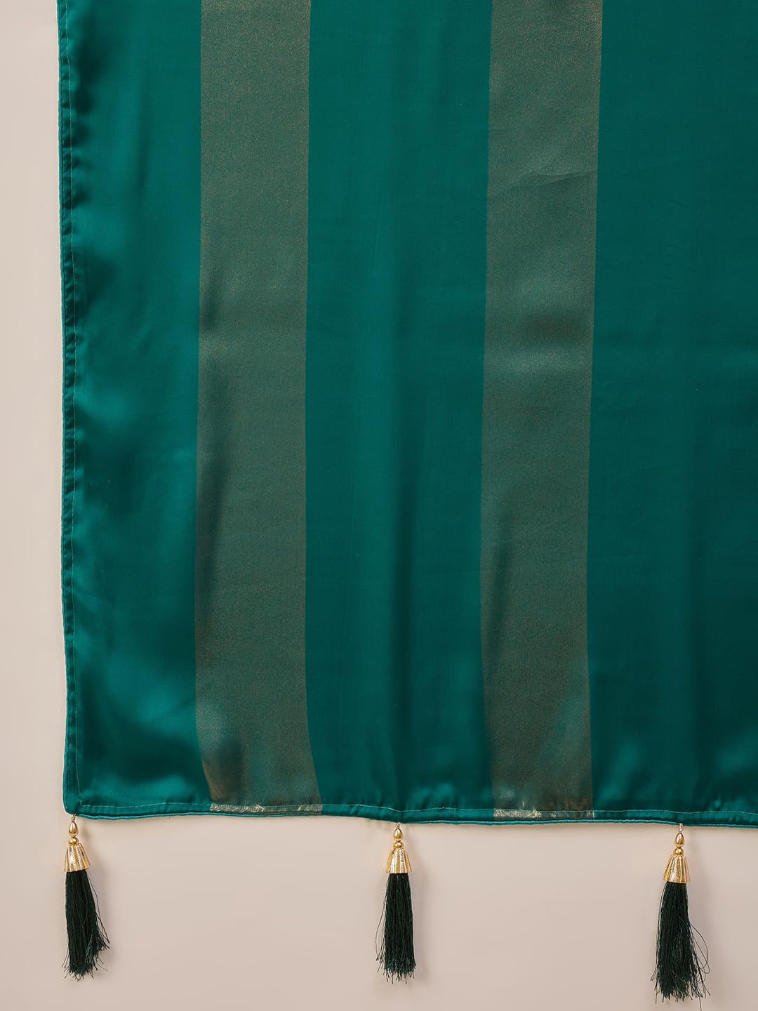 AKHILAM Women's Teal green Satin Foil Print Tassels and Latkans Saree With Unstitched Blouse Piece | saree for woman | Designer Saree for Women | Soft and Skin Friendly (RANI7103_RN)