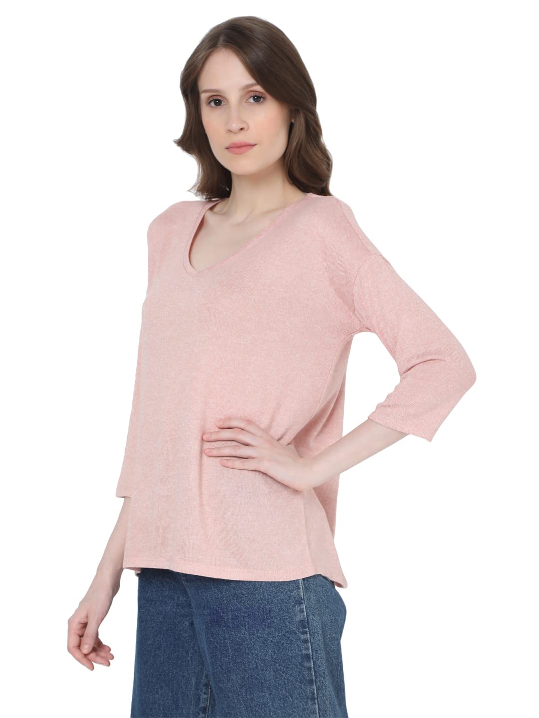 VERO MODA Women's Viscose Casual Pullover Sweater (10248738-Misty Rose_Misty XS), V-Neck