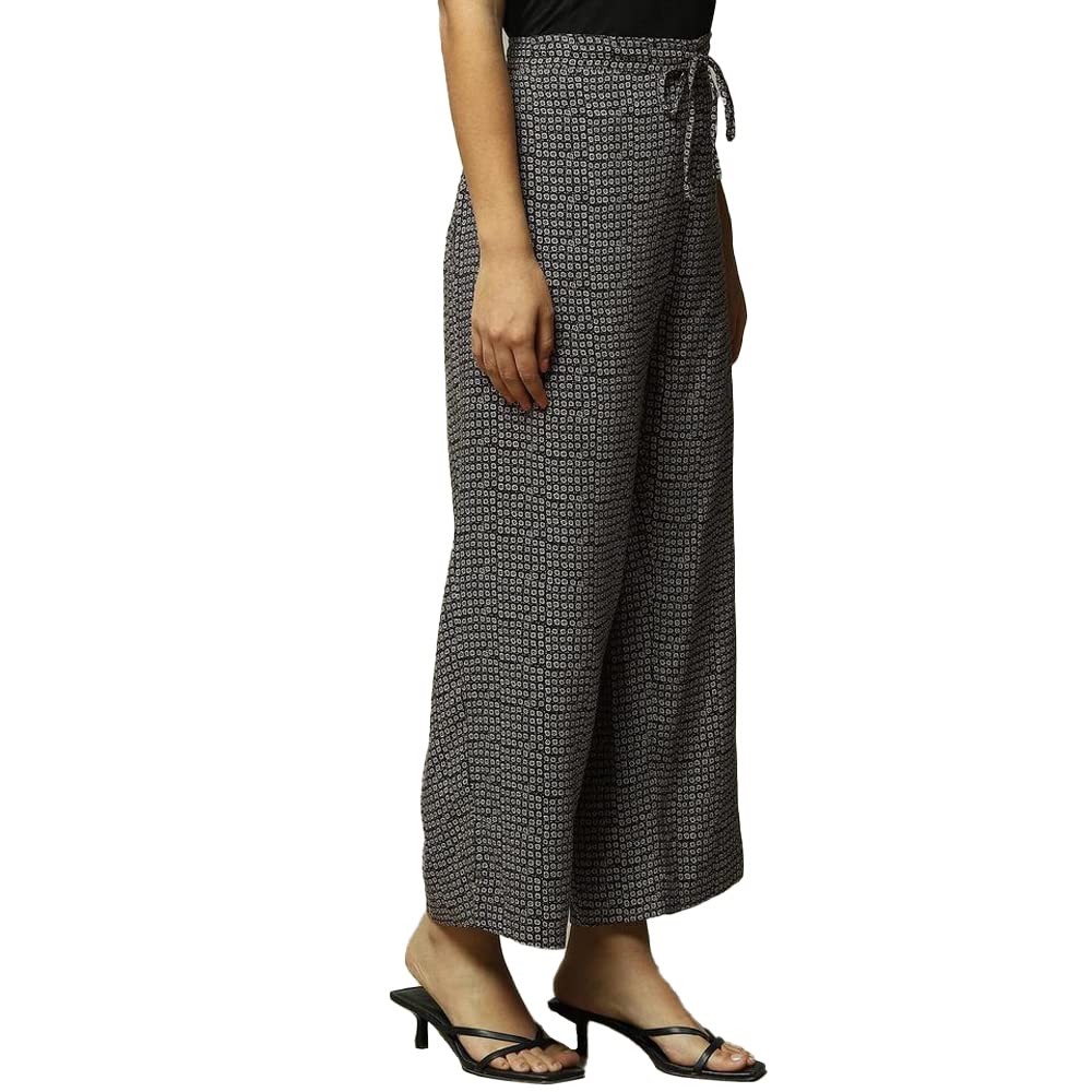 BIBA Women Mid Rise Printed Straight Mix and Match(Geo Trib19042_Black_L), Palazzo