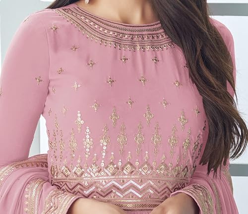 RUDRAPRAYAG Georgette Embroidered Semi-Stitched Maxi Gown For Women Pink_5XL
