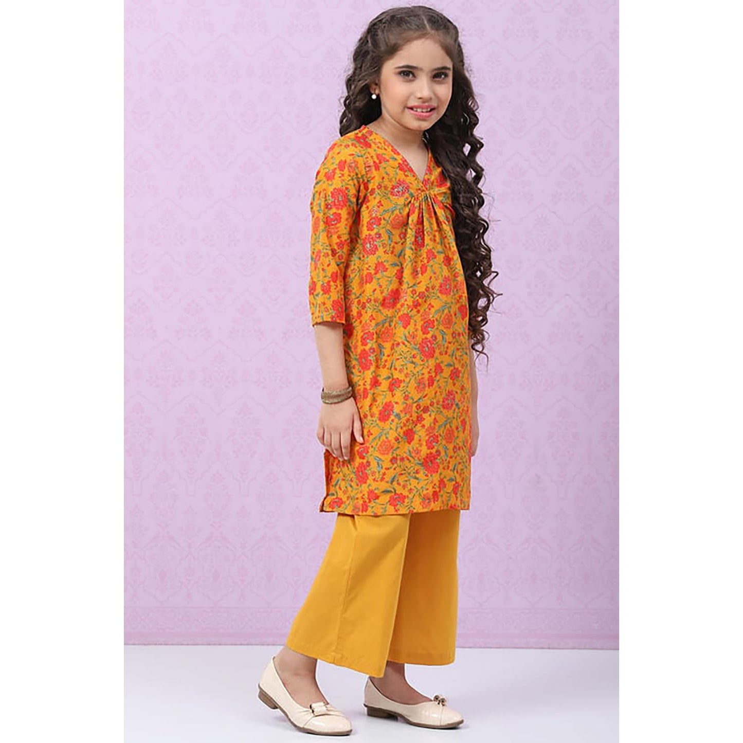 BIBA Girls Polyester Straight Printed Suit Set(KW4847E_13_Brown)