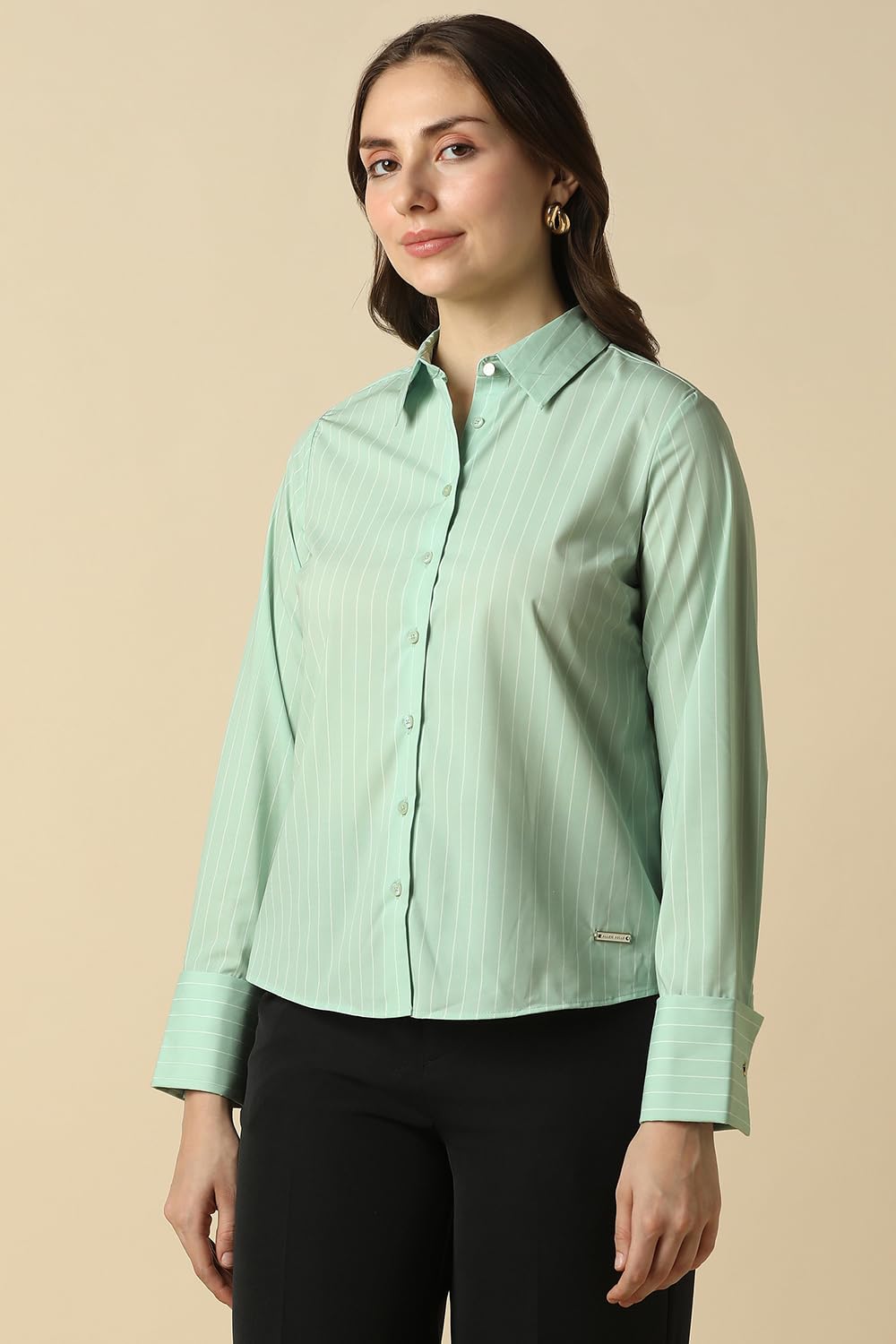 Women Green Stripe Long Sleeves Shirt