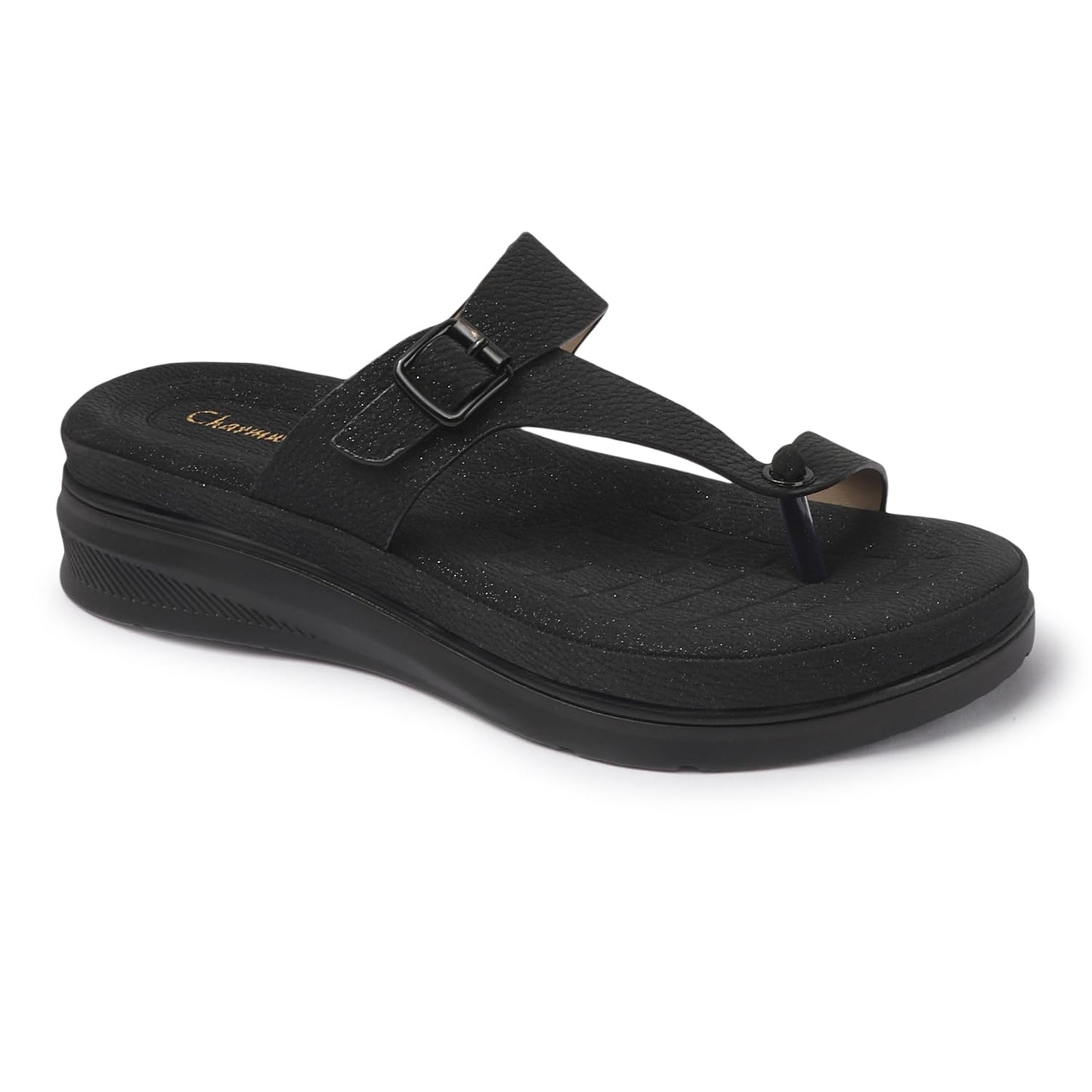 Charmwalk Women’s Stylish Wedge Toe-Ring Sandals | Soft Comfortable Thong Slip-On Chappal | Daily Wear Lightweight Sandals for Ladies & Girls (Black, UK Footwear Size System, Adult, Women, Numeric, Medium, 4)
