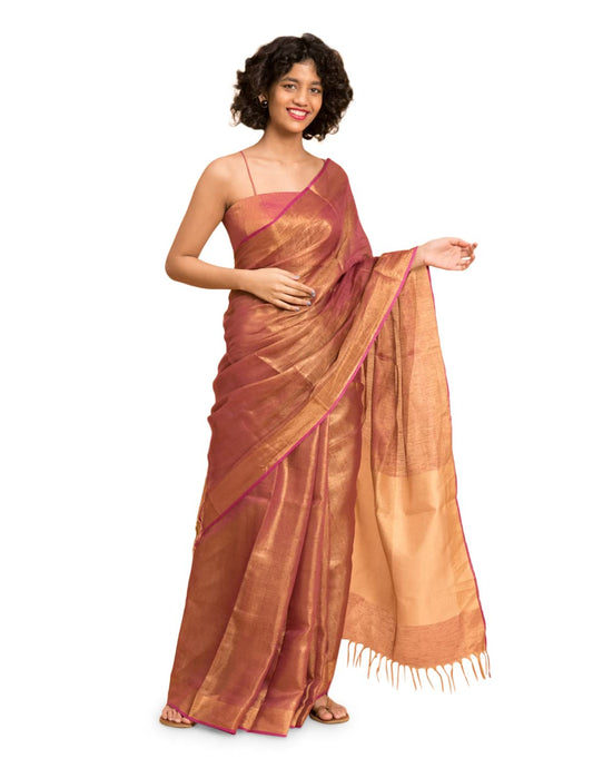 Suta Women's Plain Linen Saree Without Blouse| Linen Pink Saree| Pink Saree| Linen Saree Saree