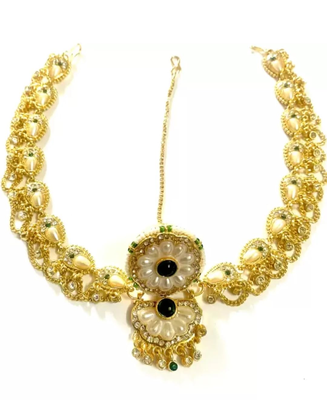 NIKYANKA Gold Plated Jewellery Traditional Rajasthani rajputi golden multicolor pearl borla,rakhdi,maang tikka for Womens and Girls