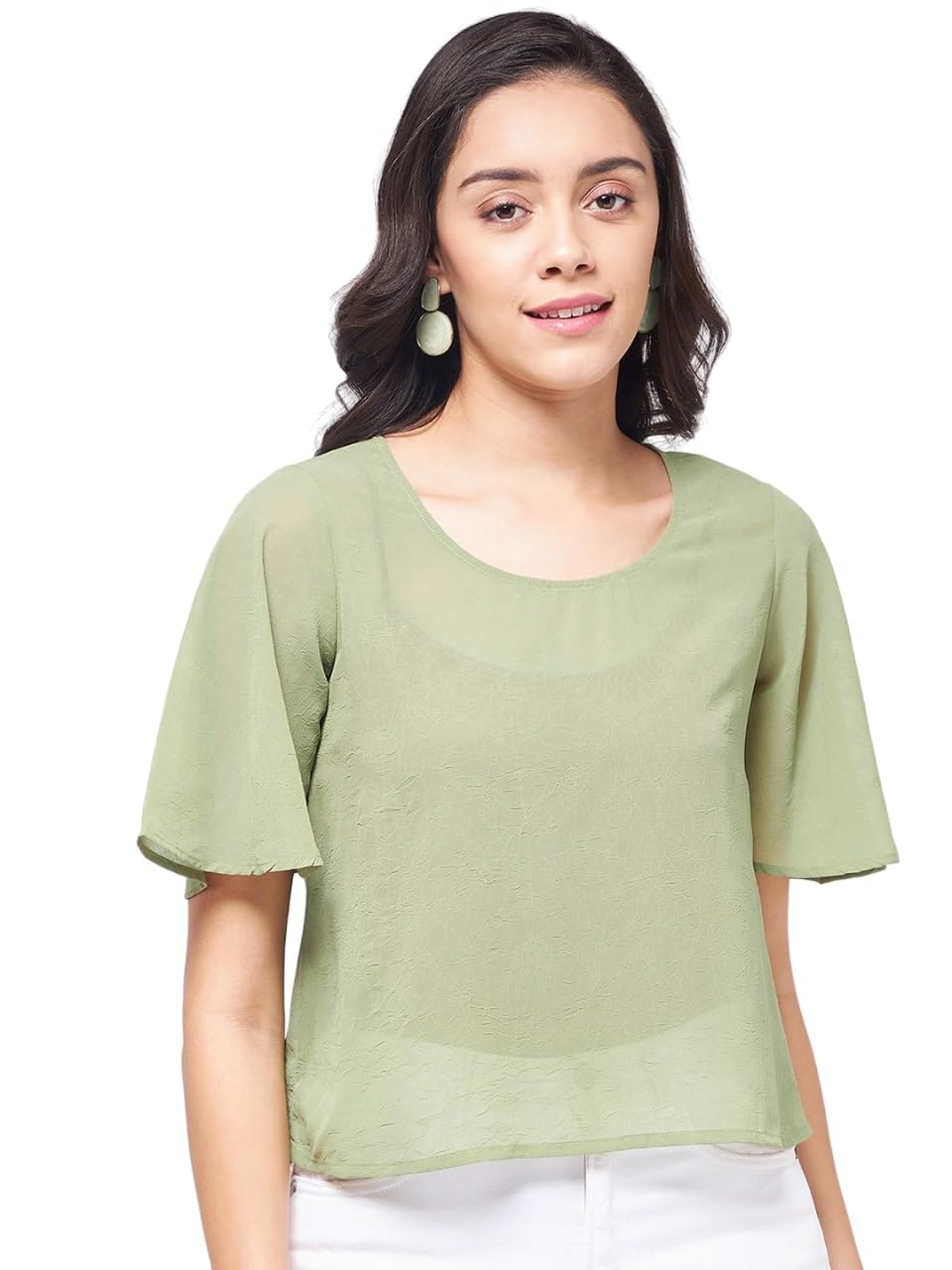 Zima Leto Women's Solid Sheer Top Elegant Lightweight Blouse for Layering Suitable for Party