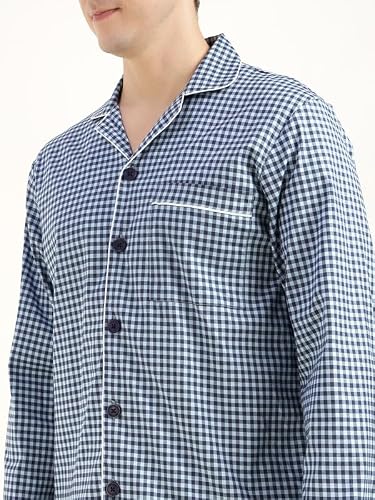 Hancock Men Cotton Checked Relaxed Fit Night Suit Blue Size S