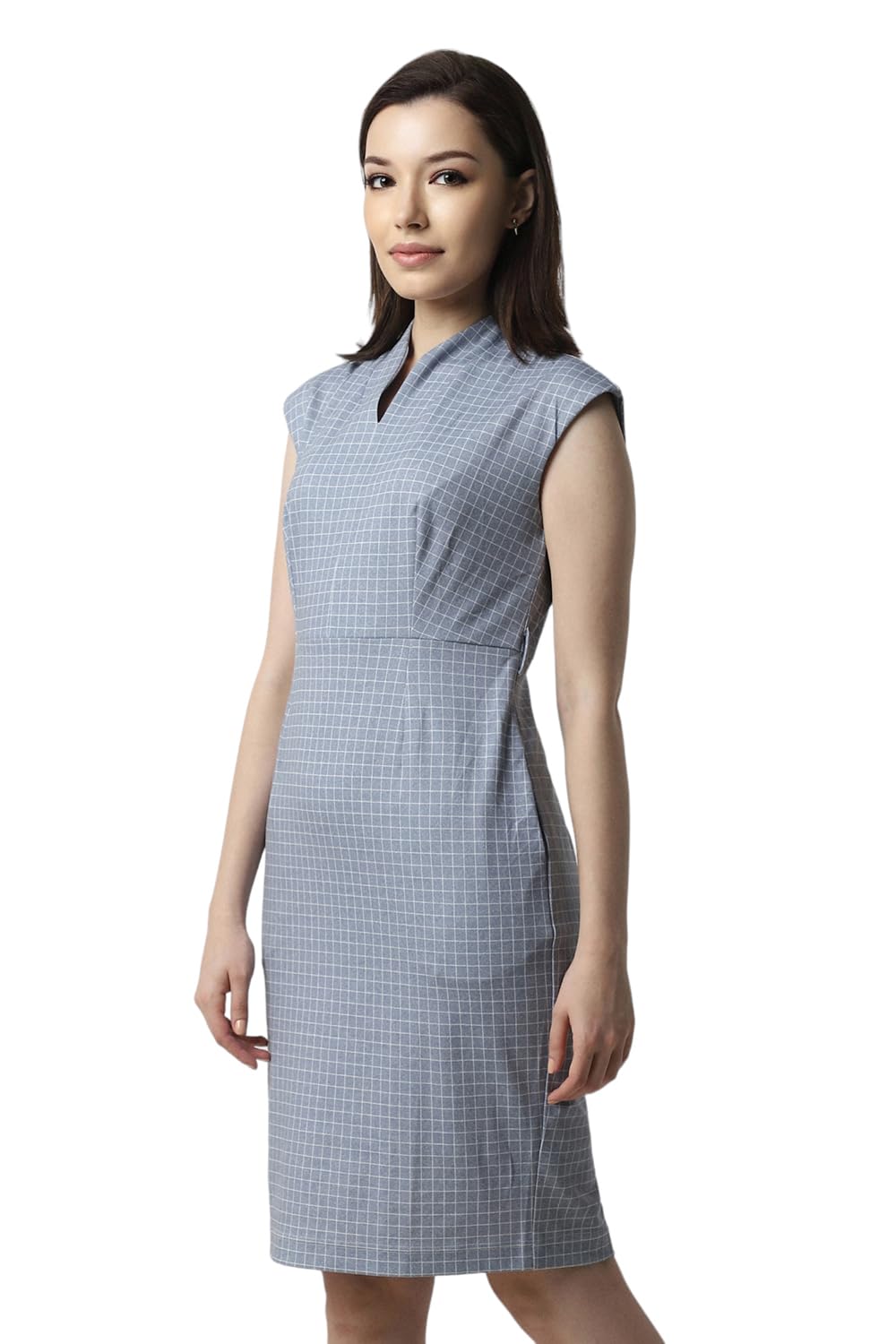 Van Heusen Solid V Neck Cotton Women's Knee Length Dress (Pink,Small)