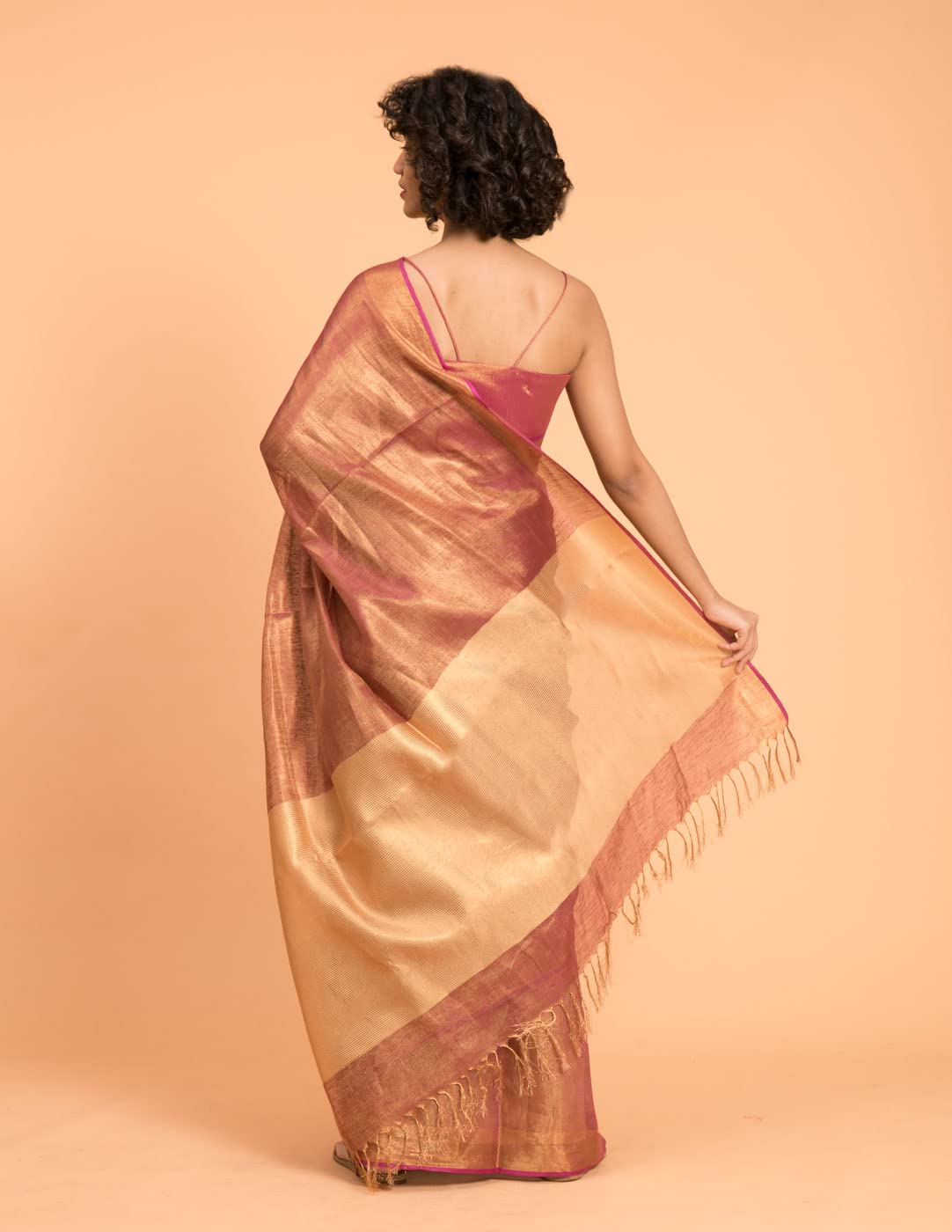 Suta Women's Plain Linen Saree Without Blouse| Linen Pink Saree| Pink Saree| Linen Saree Saree