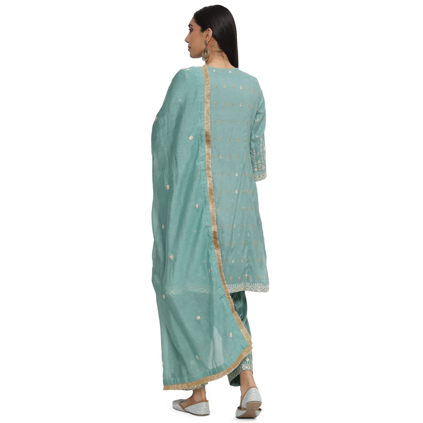 BIBA WOMEN EMBROIDERY RELAXED SALWAR KURTA DUPATTA(SKDKIRAN8469_SAP GREEN_40)