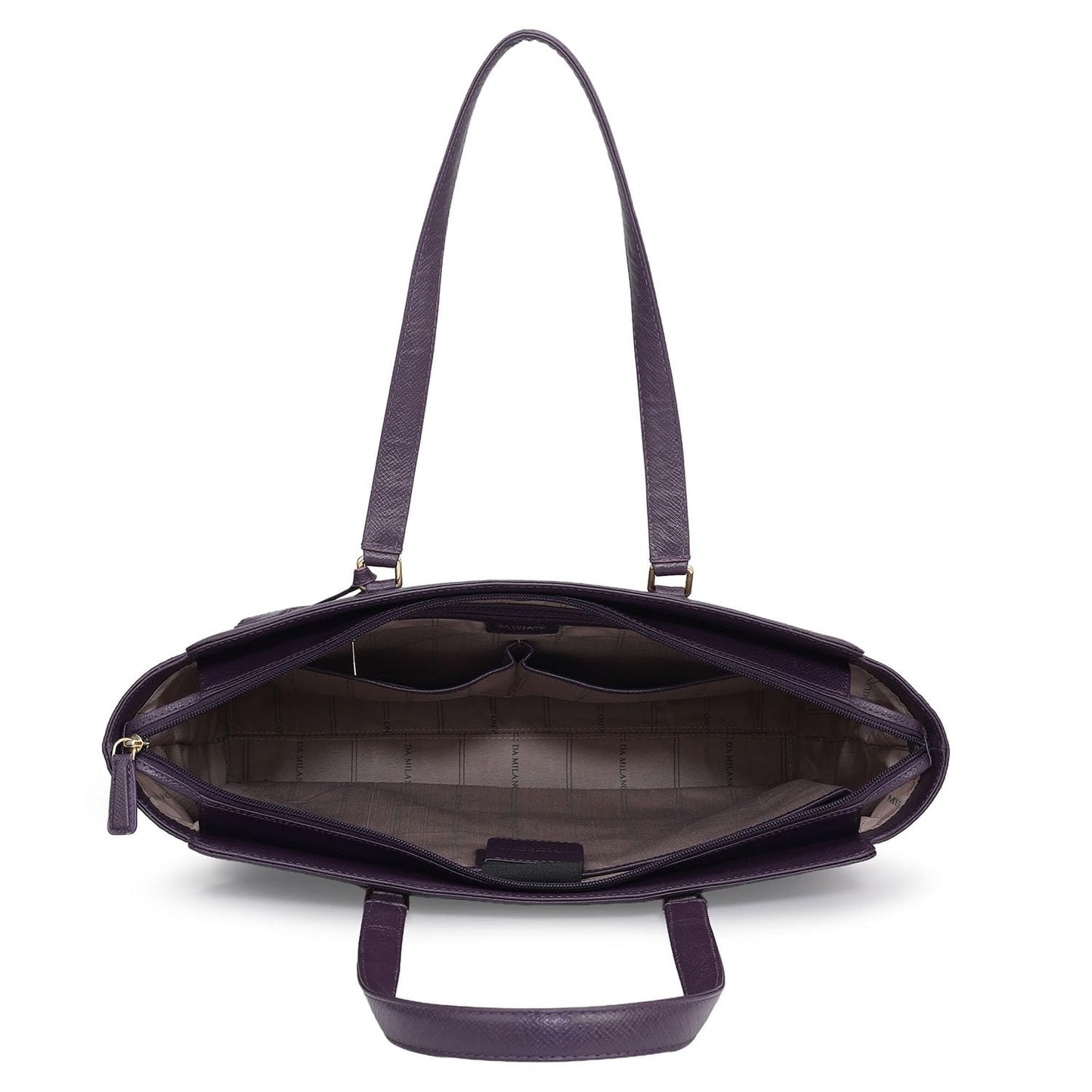 Da Milano Women's Leather Tote Bag - Fits Upto 15" Laptop - Purple