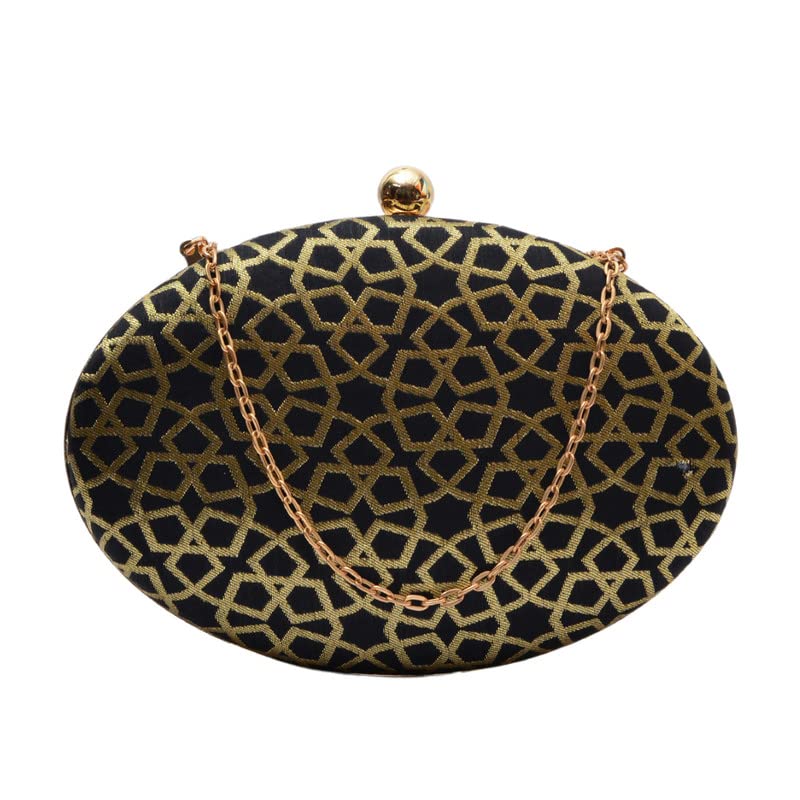 Artklim Elegant Black Golden Oval Clutch