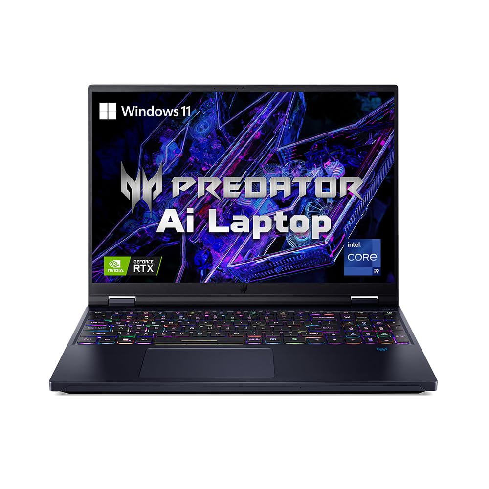 Acer Predator Helios 16 AI Gaming Laptop 14th Gen Intel Core i9 Processor (32 GB RAM/1 TB SSD/NVIDIA GeForce RTX 4080/240Hz/Wifi 7/Win11 Home) PH16-72 with 40.64 cm (16") WQXGA IPS Display, 2.65 KG