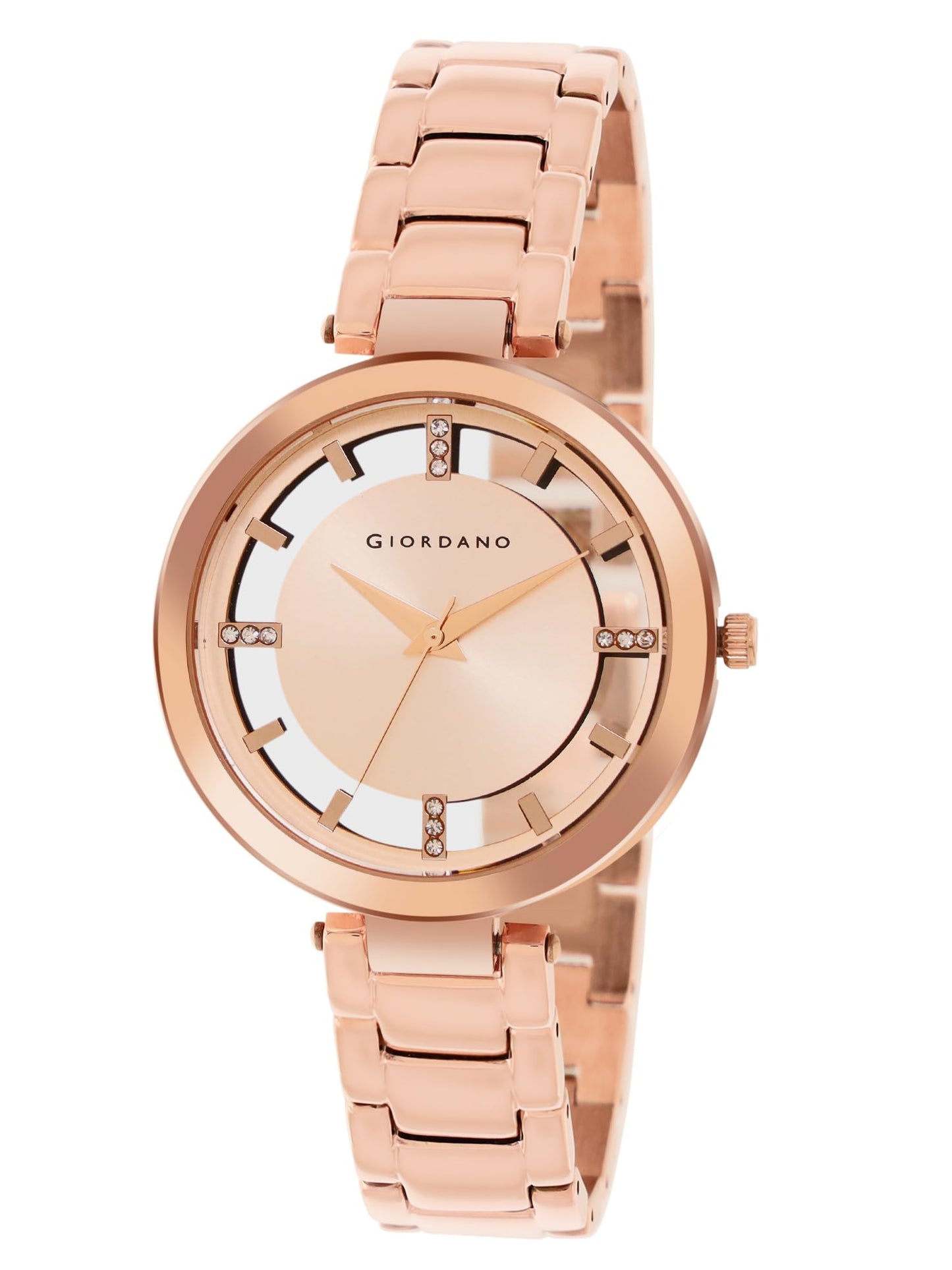 Giordano Analog Stylish | Trendy Wrist Watch for Women Water Resistant Fashion with See Through Classy Dial and Rosegold Strap|Compliment Your Look|Ideal Gift for|Ladies|Girls - GD4207