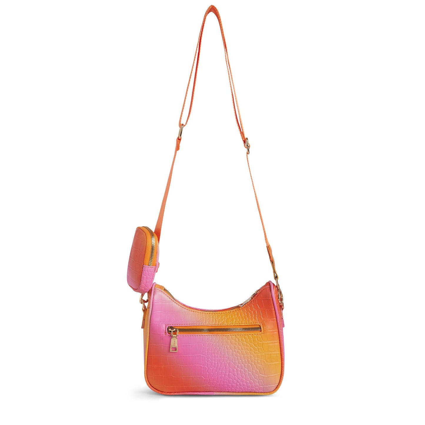 Caprese Marilyn Medium Sling Bag for Women | Croc Pattern Crossbody Bag with Detachable Mini Pouch | Adjustable Strap Shoulder Bag for Everyday Use (Coral Ombre)