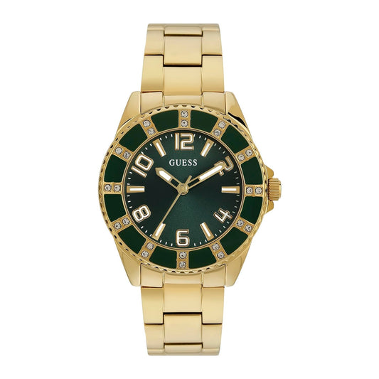 GUESS Stainless Steel Analog Green Dial Women's Watch-U1391L3M, Band_Gold