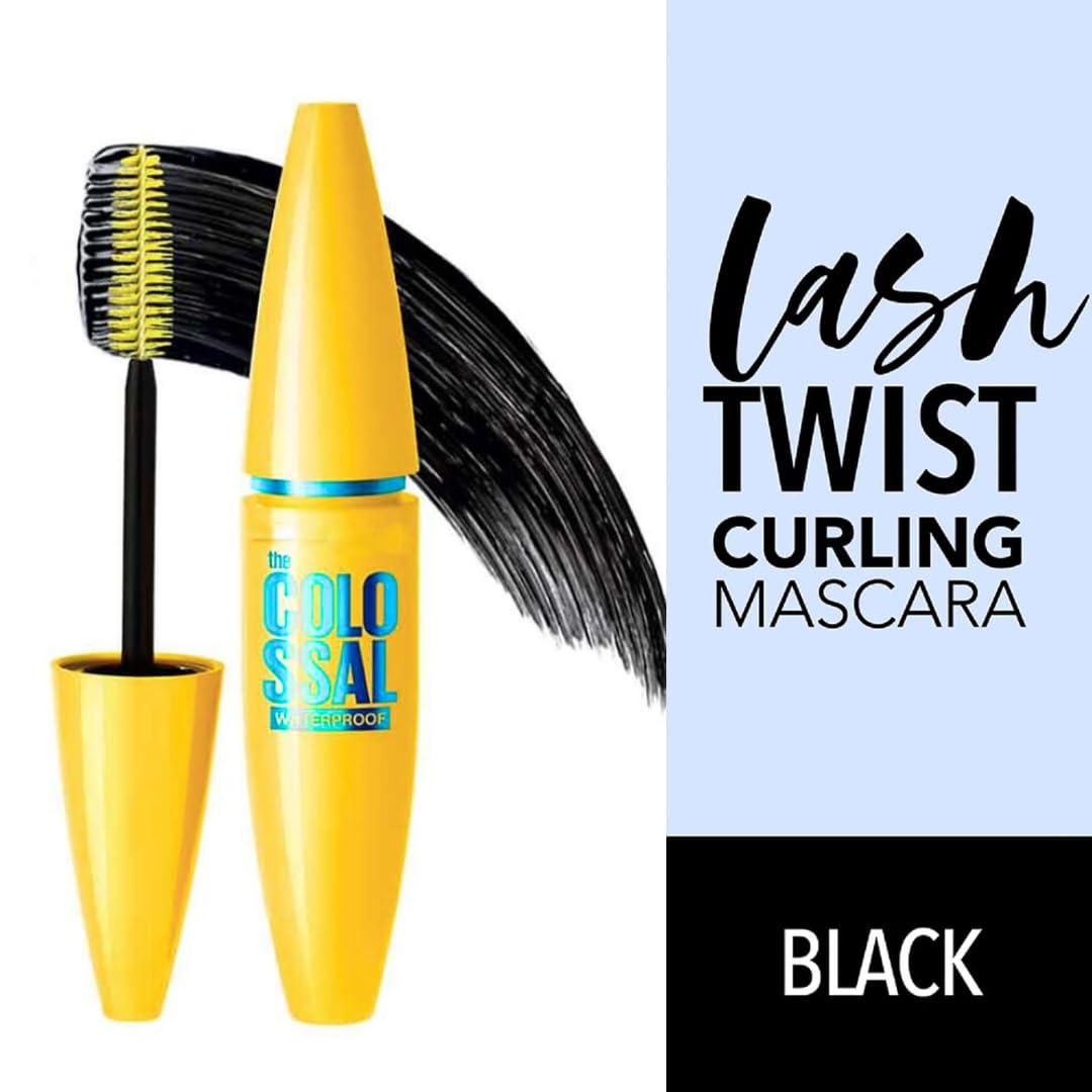 Colossal Waterproof Mascara, Volumizing Black Lash Makeup, Smudge-Proof & Long-Lasting Eye Makeup