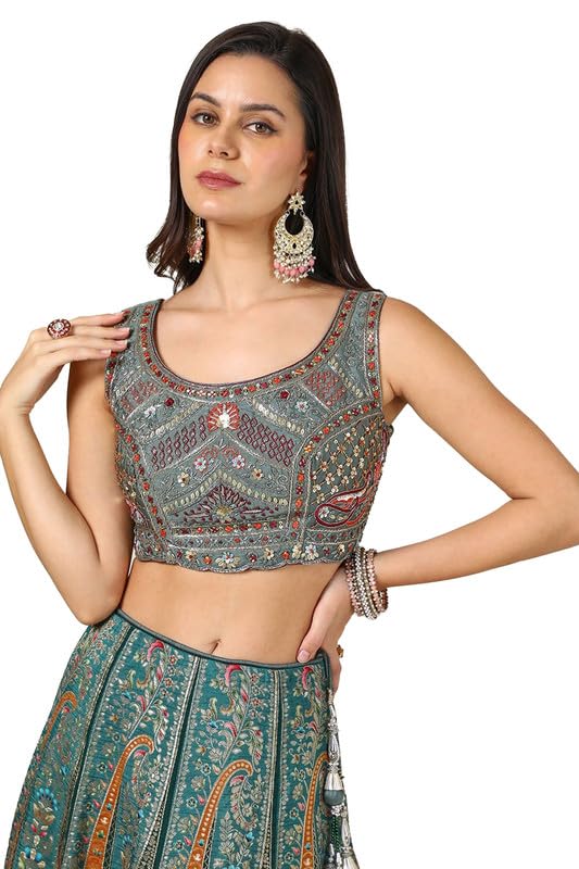 Soch Womens Grey Brocade Ghagra Choli With Cutdana