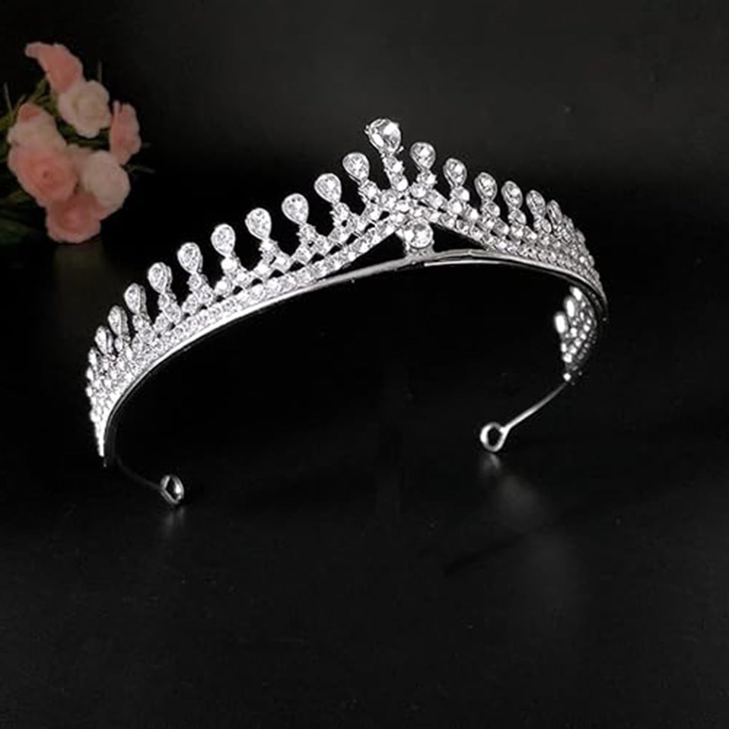 Peora Silver Plated Cubic Zirconia & Crystal Studded Princess Tiara Crown for Girls & Women Birthday Gift Hair Accessories