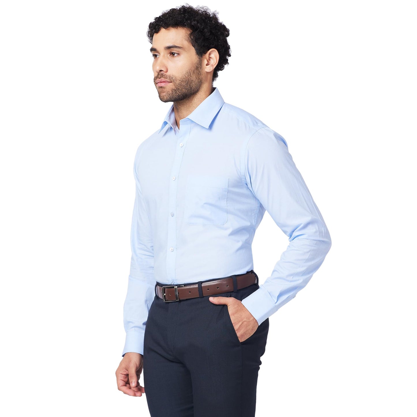 Raymond Men's Slim Fit Pure Cotton Structure Pattern Semi Cutaway Collar Full Sleeve Formal Shirt (Size: 44)-RMSX12860-B2 Light Blue