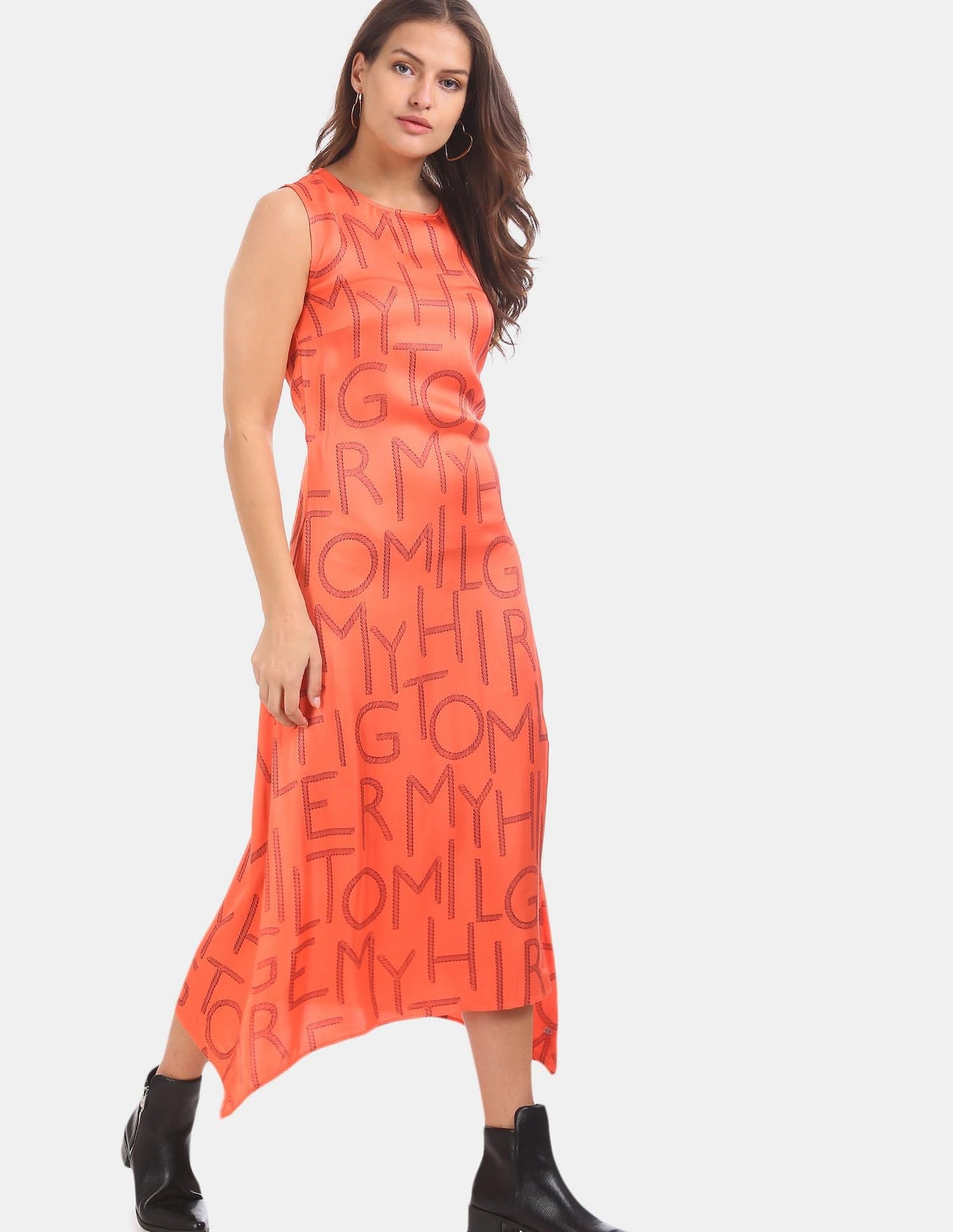Tommy Hilfiger Womens Printed Round Neck Dress_8905183020567 Orange