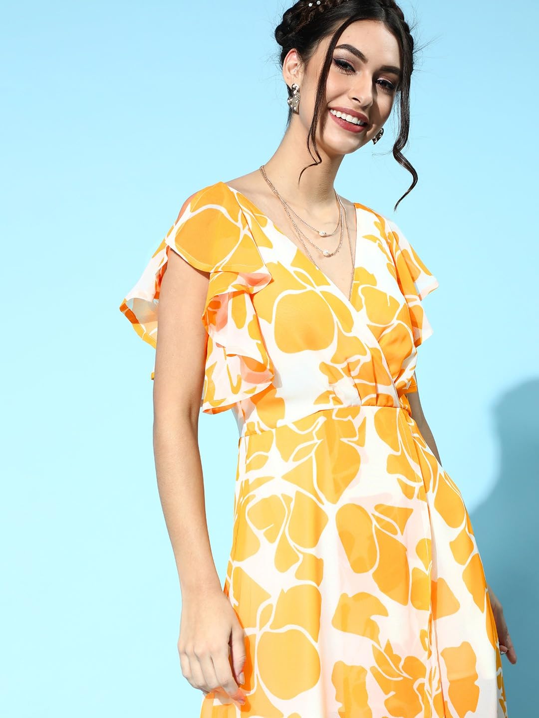 SASSAFRAS Mustard Floral Frill Sleeve Maxi