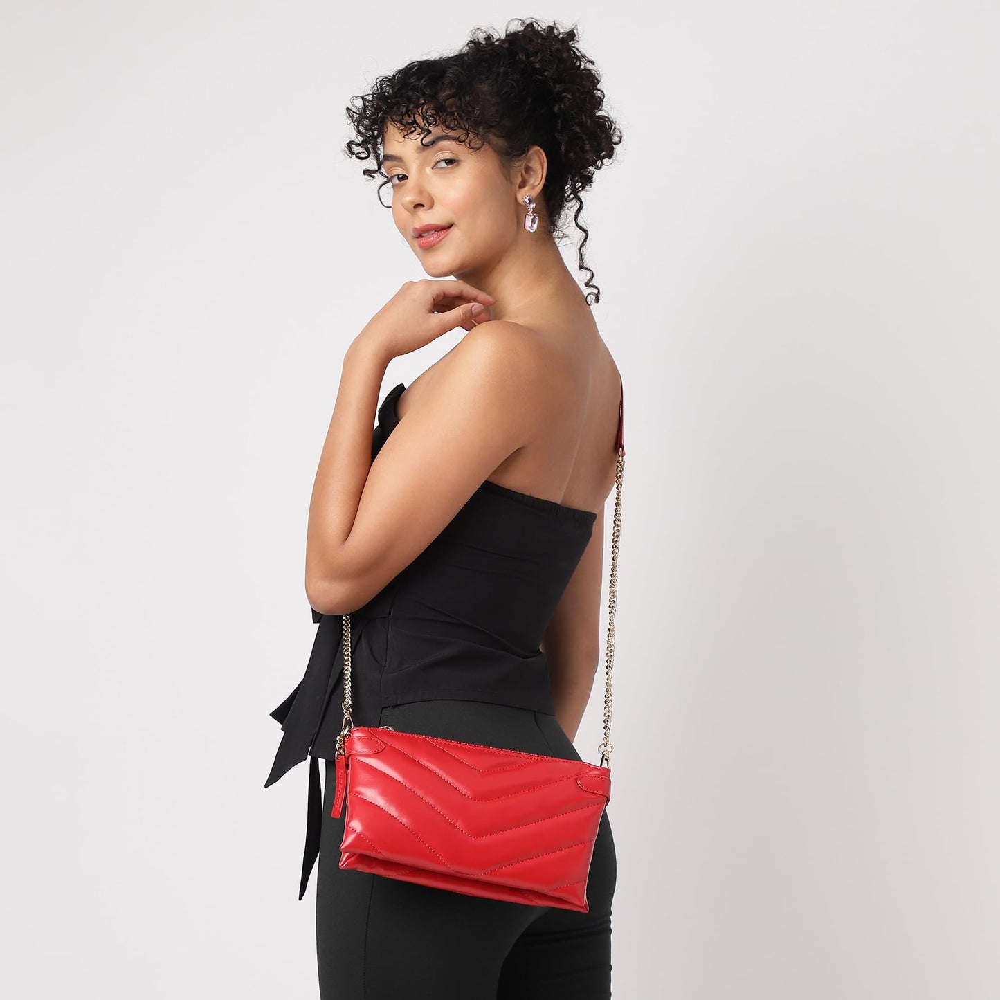 Fastrack Quilted Arm Candy Bag | Detachable Straps with Metallic Detailing Sling Bag for Women, Girls and Ladies