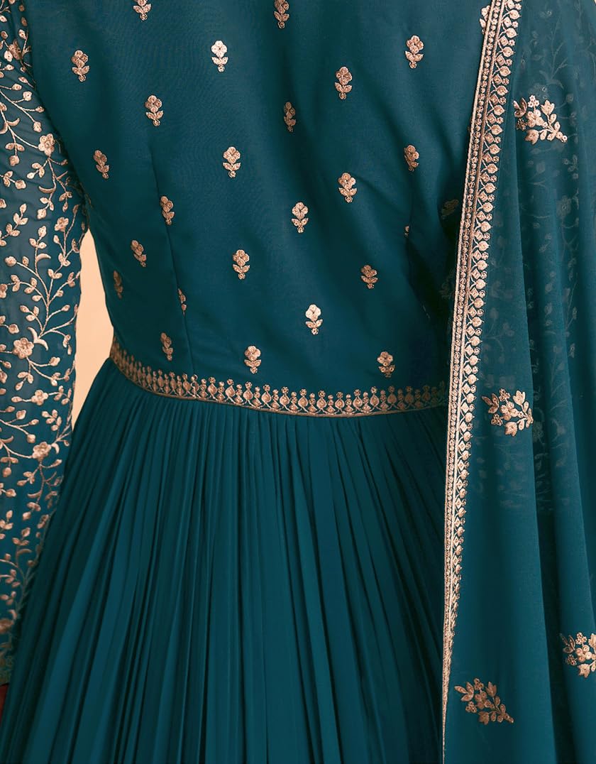 RUDRAPRAYAG Georgette And Santoon Anarkali Gown for Women Wedding | Semi Stitched Maxi Anarkali Gown for Women | Gown in Clothing & Accessories