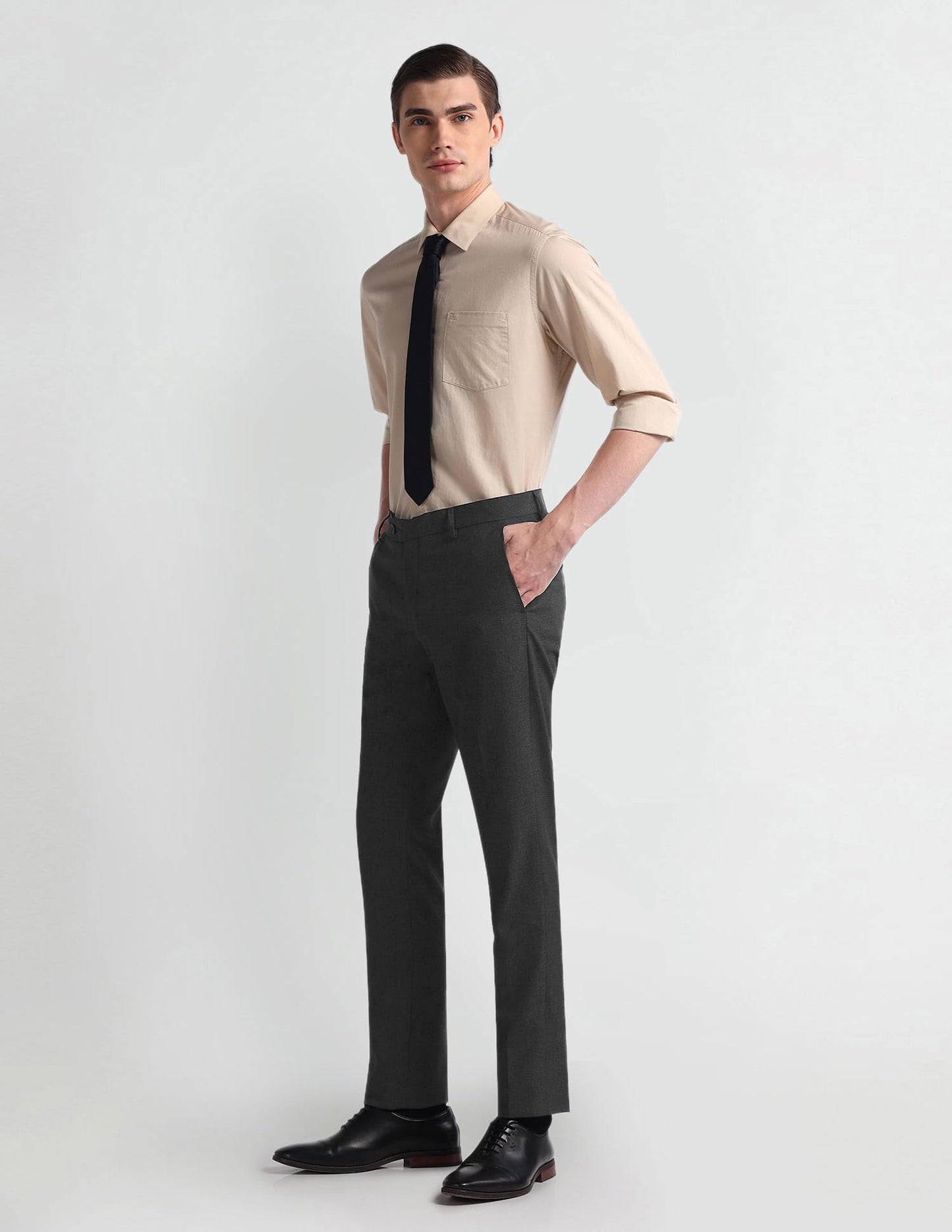 Arrow Men's Solid Polyester Formal Trouser