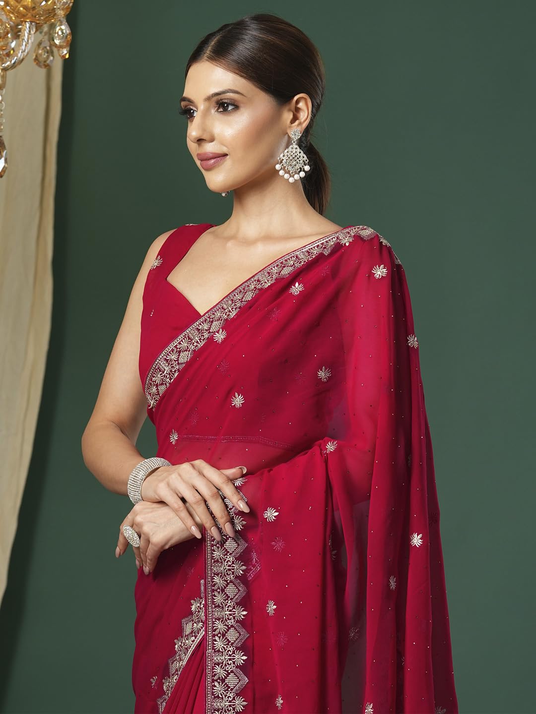 SAREE MALL Women's Pink Georgette Embroidered Saree With Unstitched Blouse (JAYSHREE5001_JS)