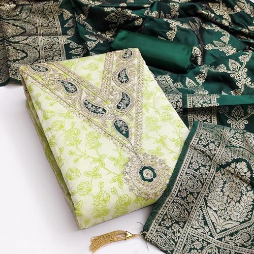 Leeli Peeri Designer Women's Chanderi Embroidery Work Unstitched Salwar Suit Dress Material