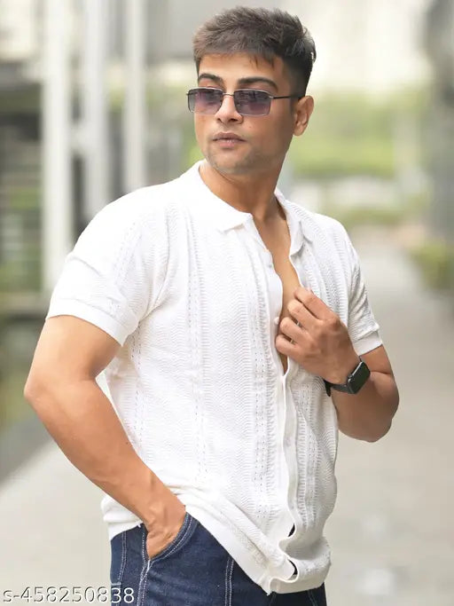 Maniac Men's Ethnic Motif Regular Spread Collar White Shirts