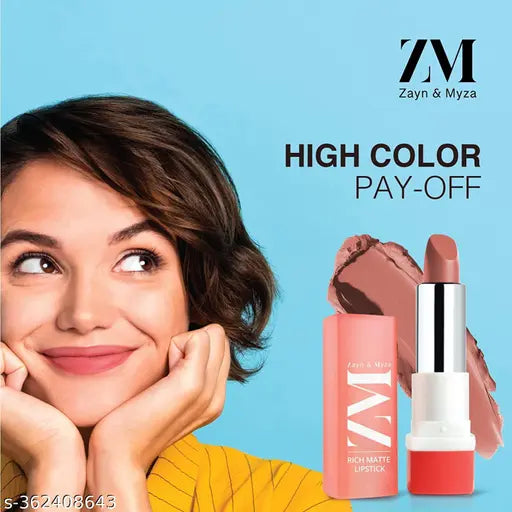 ZM Zayn & Myza Rich Matte Lipstick Flame up,  Bestie & Forbidden Combo | Smooth and Light Weight | Intense Color in one Swipe | High Pigmentation Bullet Lip Stick Enriched with Argan oil, Murumuru and Shea Butter, (4.2 gm x 3)