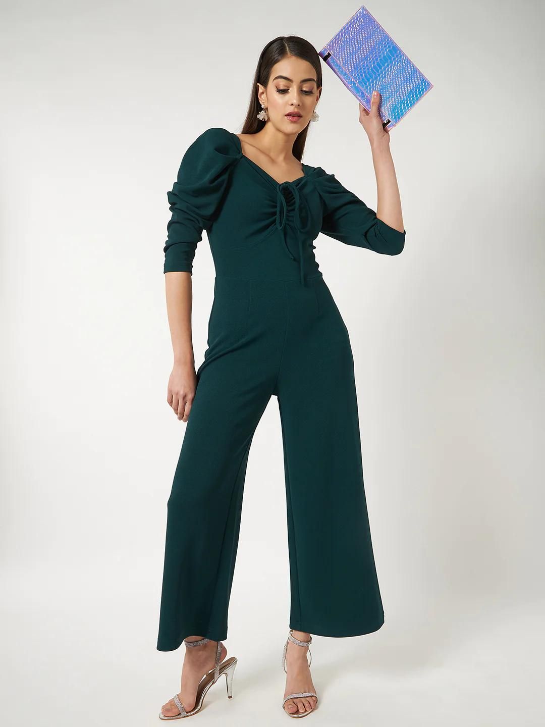 PANNKH Green Solid Stylish Jumpsuit With Cowl Sleeves