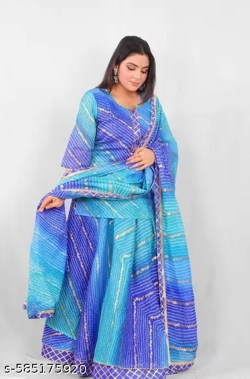 Trendy Blue and Purple Bandhani Print Lehenga Set with Dupatta for Women