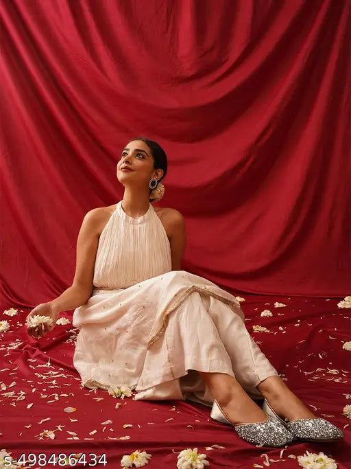 JM Looks Women's Handcrafted Glitter Juttis | Embellished Slip-On Flats | Stylish & Comfortable for Festive & Party Wear(White)