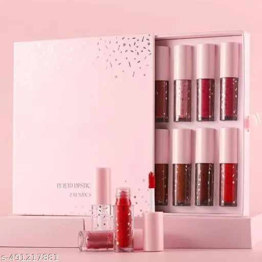Professional 12pc Glaze Long Lasting Liquid Glitter Lipstick Set Tint Oil Gloss Korean Lipstick In Waterproof For Girls And Women Cute Combo Set Multicolor Nude Shade Red Pink Brown Matte Finish.