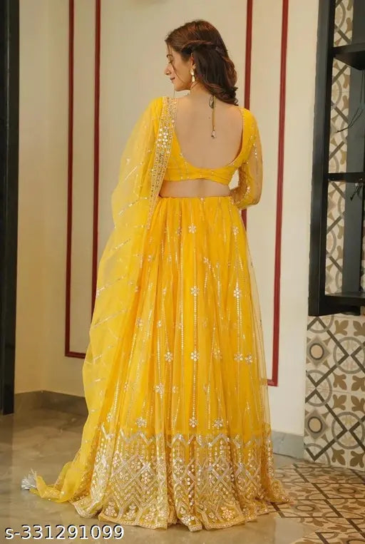 Yellow Net Sequence  Lehenga choli For womens
