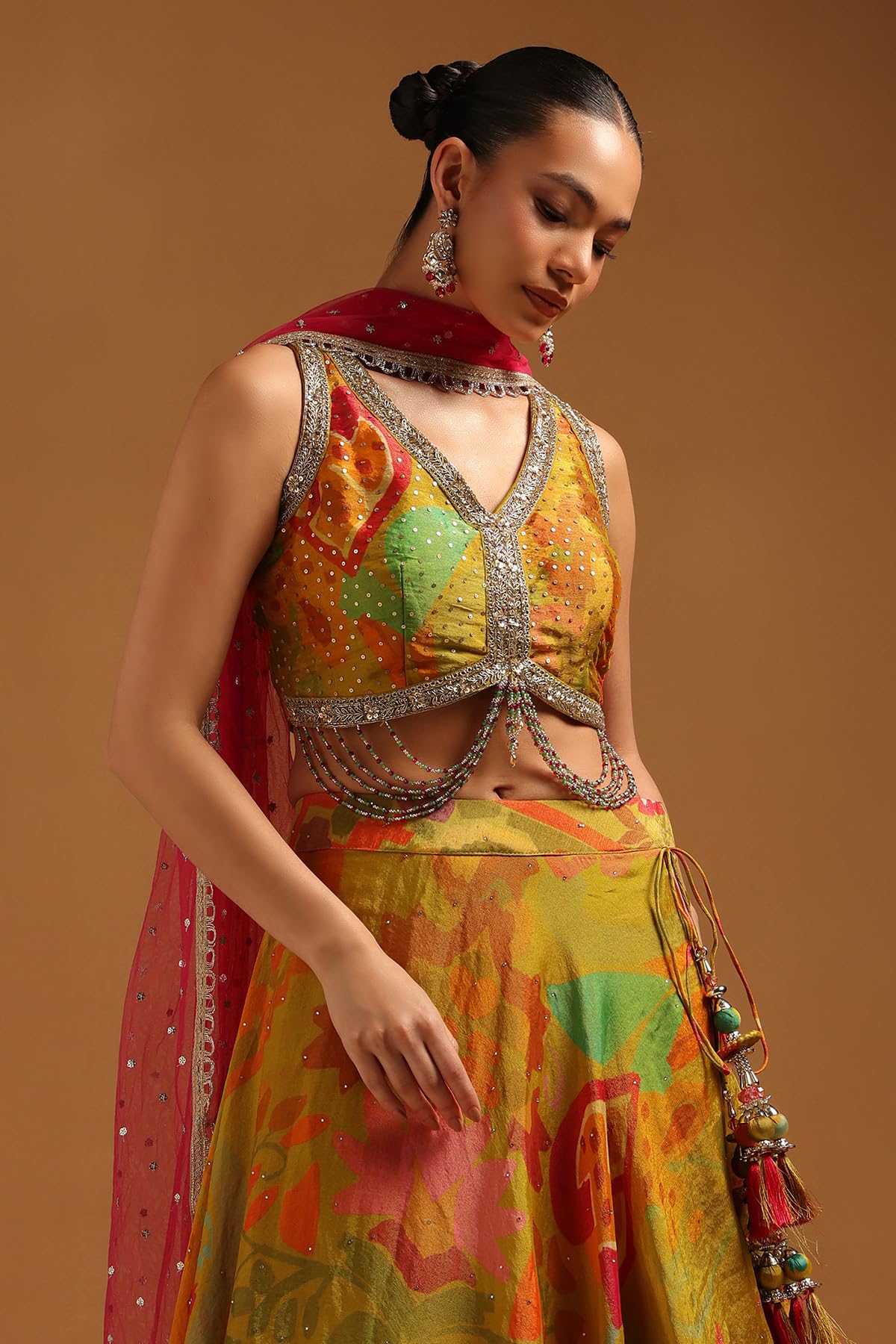 Soch Womens Light Green Tissue Embellished Lehenga Choli With Sequins