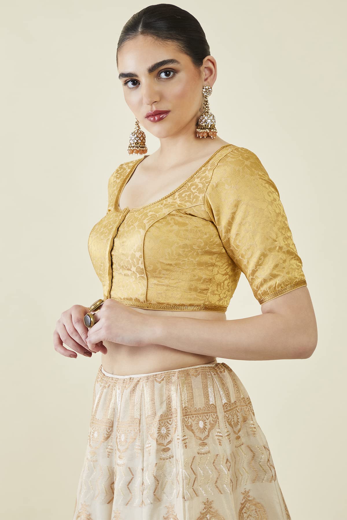 Soch Women Gold Art Silk Floral Blouse(Gold_38)